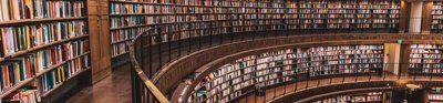 Curved bookshelves in a library